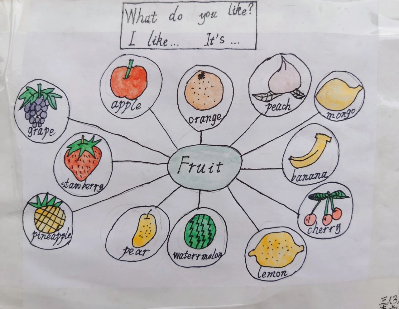 三年级英语有关水果fruit单词思维导图