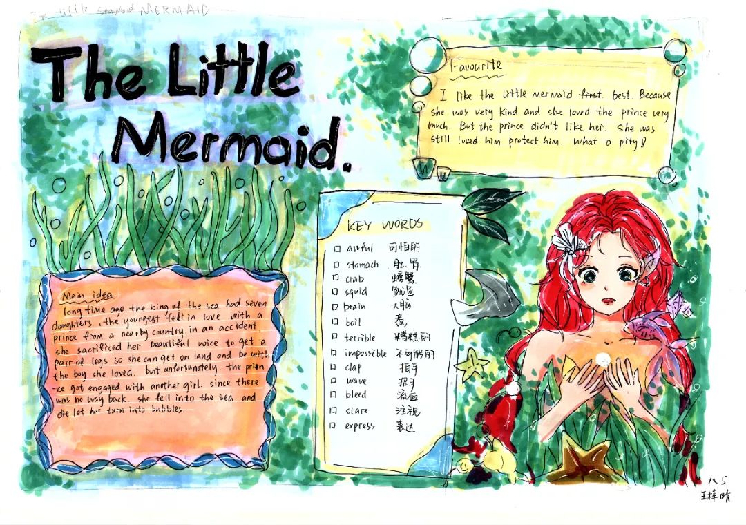 英语阅读 《小美人鱼》英语读书笔记阅读思维导图