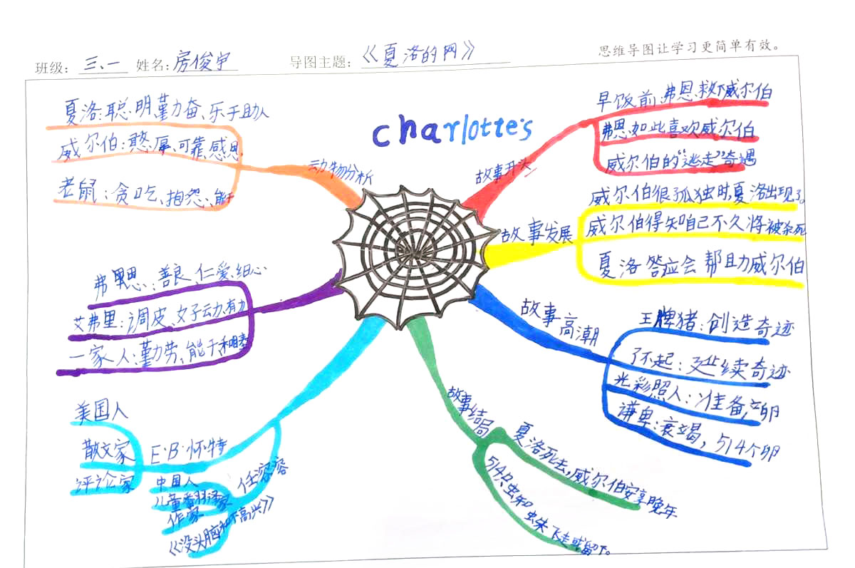 三年级《夏洛的网》结构梳理思维导图精选9张